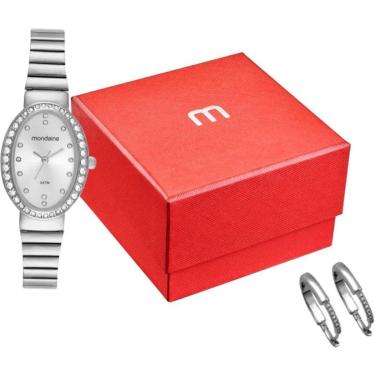 Imagem de Kit Relógio Mondaine Feminino Oval Prata com Brinco 32833L0MKNE2K1-Feminino