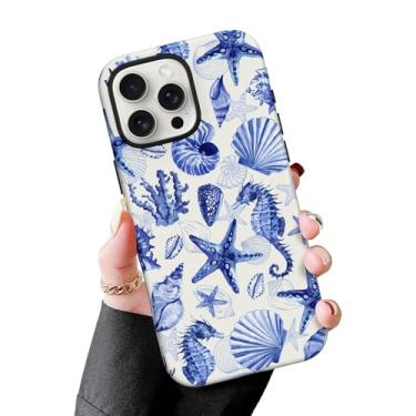 Imagem de MZELQ Capa magnética para iPhone 16 Pro de 6,3 polegadas, estampa de concha azul do oceano [compatível com carregamento Magsafe] 2 em 1 fosca à prova de choque capa de telefone rígida para mulheres e