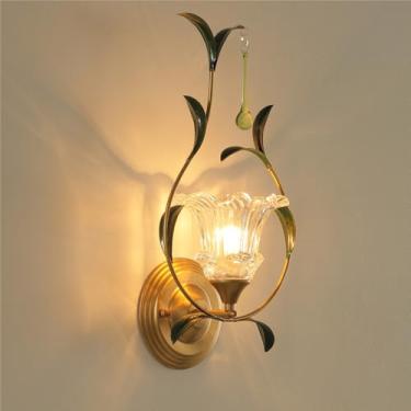 Imagem de Luminária de parede estilo pastoral americano, estilo francês criativo, para sala de estar, quarto, corredor, casa de campo, com LED e formato de flor (B 1 lâmpada, 1 peça)