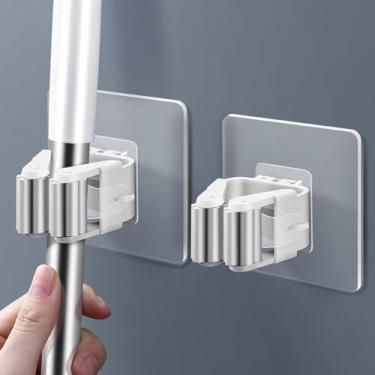 Imagem de Pacote com 2 suportes de vassoura, suporte de parede, jardim, lavanderia, esfregão, organizador de ferramentas, rack de armazenamento de garagem