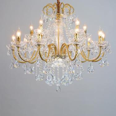Imagem de Lustre contemporâneo de luxo com cristais dourados, estilo europeu, com iluminação LED, ideal para sala de estar, restaurante, quarto, villa, hotel, duplex, escada, loja de roupas, salão de
