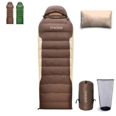 Imagem de SYWSKW Saco de dormir com travesseiro, saco de dormir retangular ultraleve para adultos, mochila jovem, caminhada e acampamento ao ar livre com zíper bidirecional YKK 680 FP Down (café -5.0 °C)