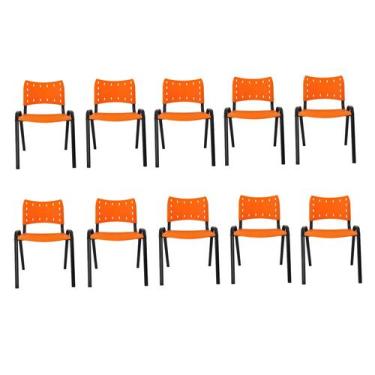 Imagem de Kit Com 10 Cadeiras Iso Para Escola Escritório Comércio Laranja Base P