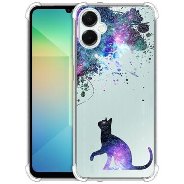 Imagem de GlamCase Capa transparente para Samsung Galaxy A06 5G / 4G, Samsung Galaxy A06 5G / 4G - Capa traseira de designer de TPU transparente à prova de choque com estampa de gato Galaxy para Samsung A06 5G