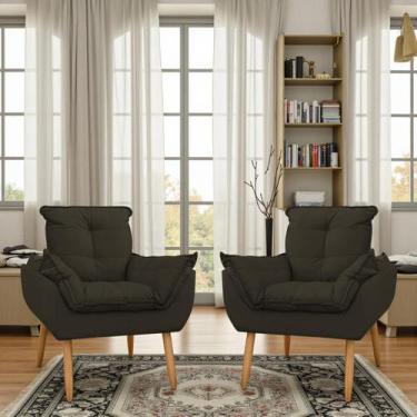 Imagem de Kit 02 Poltrona Opala decorativa pés palito marrom PortoDecor - Porto 