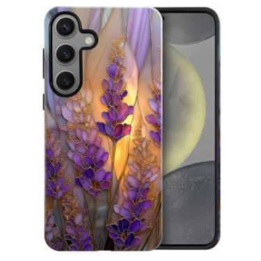 Imagem de heindiy Compatível com Samsung Galaxy S24, capa brilhante proteção completa à prova de choque anti-arranhões TPU capa, capas para homem mulher vitral lavanda em flor