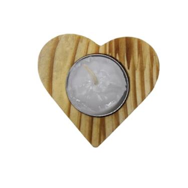 Imagem de Porta Vela Rechaud Coração Madeira Decoração Presente