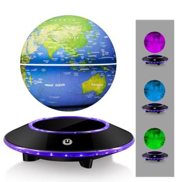 Imagem de Lâmpada de globo terrestre de levitação e rotação com luz de LED de 7 cores, globo terrestre de flutuante magnética, mapa-múndi, suporte de exibição, decoração de mesa de escritório, presente legal para homens, meninos, pais e filhos