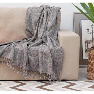 Imagem de Manta Para Sofá 250x180cm Protetora de Algodão para Decoração e Aconchego (Marrom com Crú)