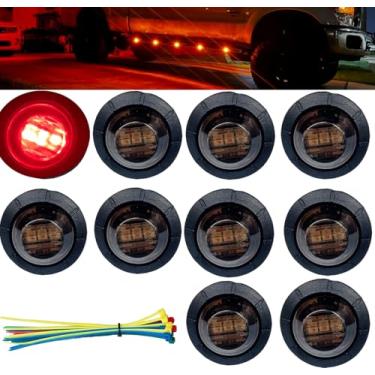 Imagem de Aokzeeo 10 peças de luz LED marcador de 9,5 cm vermelho fumado 3 luzes de reboque LED luzes indicadoras de marcador lateral luzes de folga luzes de sinal de botão lâmpadas de sinal de caminhão reboque