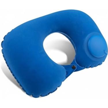 Imagem de Travesseiro de Pescoço Inflável para Viagem, Almofada Cervical, Portátil e Confortável para Avião e Carro (Azul)