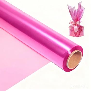 Imagem de Rolo de papel celofane rosa de 61 m (40,6 cm x 200 pés) - 2,5 mm de espessura para cestas de presente, buquês, decorações de festa