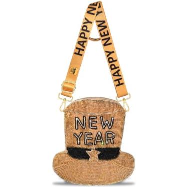 Imagem de Bolsa feminina Happy New Years para mulheres, chapéu de estrela com contas de ouro preto, bolsa de ombro transversal, acessórios para véspera de ano novo, roupas, presentes, Preto, ouro 1