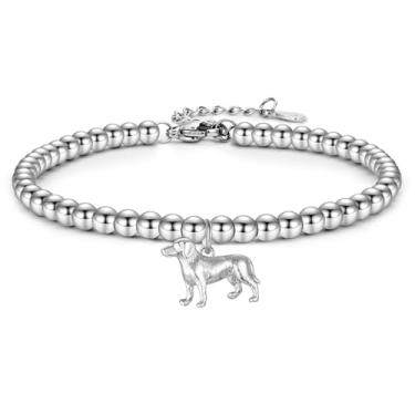 Imagem de PODLEV Presentes para amantes de cães, pulseiras de contas de aço inoxidável, Dachshund/Corgi/Chihuahua/Bulldog/Boston Terrier/Golden Retriever Presentes para mulheres, meninas, amantes de cães, mães