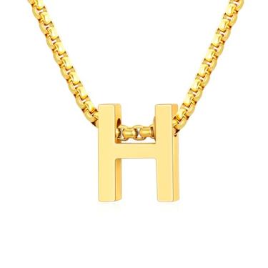 Imagem de VULETO Colar com letra A-Z com inicial A-Z, presente para meninos e homens, pingente de letra de aço inoxidável, dia dos namorados, joias de aniversário, ideias de presentes para adolescentes e