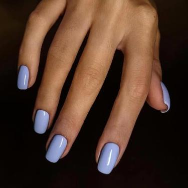 Imagem de 24 peças de unhas curtas quadradas, unhas postiças de ponta francesa, unha falsa roxa lavanda, cola de cobertura completa de acrílico de cor pura elegante na unha, unhas adesivas reutilizáveis