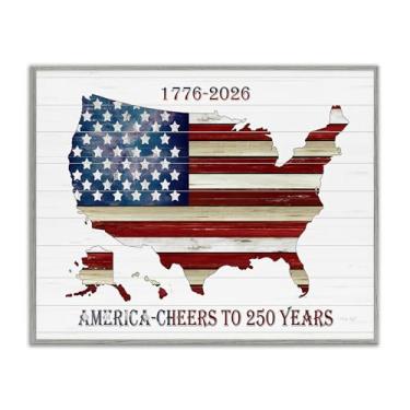 Imagem de Stupell Industries Arte giclée emoldurada branca de celebração de 250 anos da América, design de Cindy Jacobs, 61 x 76 cm