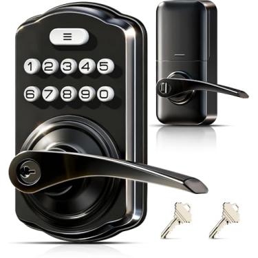 Imagem de Veise Fechadura de porta de teclado com alça, entrada sem chave para porta da frente e quarto, fechadura eletrônica com código, travamento automático, fácil instalação, modo de passagem, preto fosco
