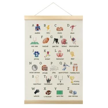 Imagem de Moldura de cabide de pôster de alfabeto de futebol, impressões de arte de esportes de futebol, tela educativa, decoração de parede com bandeira pendurada, presente para sala de jogos, sala de aula
