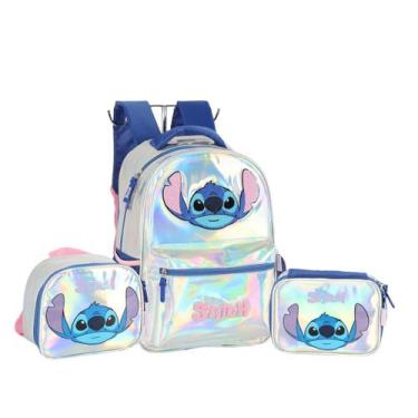 Imagem de Kit Mochila Costas Stitch Holográfico Prata Original 2026 - Luxcel