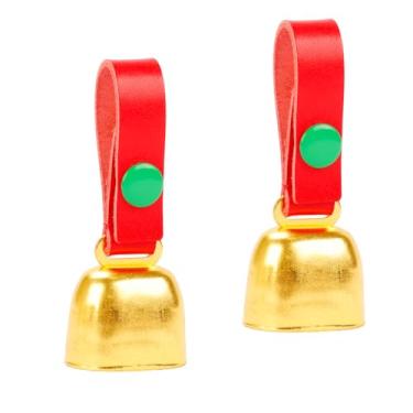 Imagem de kcrygogo Sinos de Natal para coleira de cachorro com suporte para rastreador – alça vermelha com botão verde, pacote com 2 sinos altos para cães médios e grandes, segurança e estilo festivo