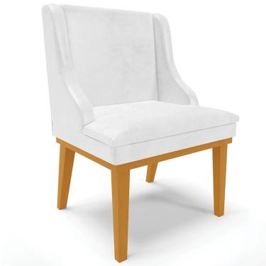 Imagem de Cadeira Estofada Sala De Jantar Base Fixa De Madeira Castanho Lia Sintético Premium Branco - Ibiza