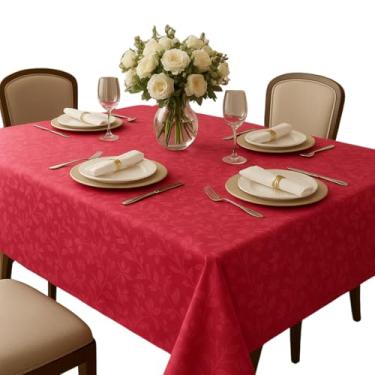 Imagem de Toalha de Mesa Jacquard 140x140cm Cetim Poliéster Luxo Jantar, Decoração Festiva, Cor Vibrante Natalino (Vermelho)