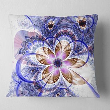 Imagem de Design de flores fractais com luz azul para sala de estar, sofá, almofada de alta qualidade + capa de almofada impressa em ambos os lados 66 cm x 66 cm