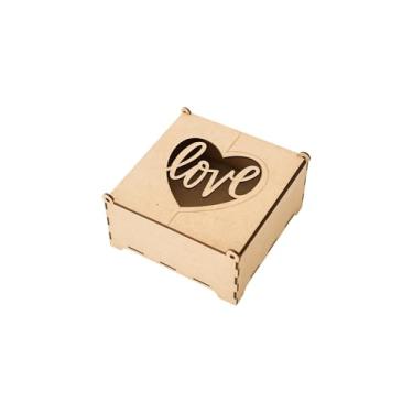 Imagem de MDF Caixa de Presente Decorativa com Coração, Madeira Natural, Tampa Vazada para Dia dos Namorados e Dia das Mães, 15cm (MDF)