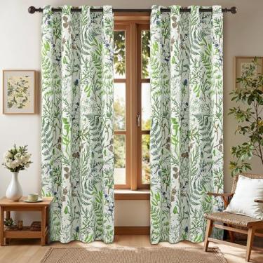 Imagem de keensoft Cortinas blackout botânicas 100% para quarto, 2 painéis, comprimento 2 painéis, bege, verde, planta, floral, preto, cortinas isoladas, ilhós, escurecimento de quarto, cortinas de janela para