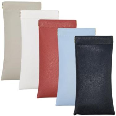 Imagem de CREATCABIN Estojo de couro para óculos de sol, bolsa macia para óculos de sol, estojo de óculos de sol, portátil, protetor de mola, fina, leve, com pano de limpeza para mulheres, homens, viagens