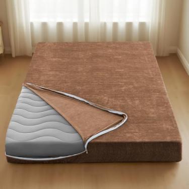 Imagem de H.VERSAILTEX Capas de colchão futon sem braços tamanho solteiro para colchão futon japonês tradicional capas macias de chenille para sofá, protetor de sofá com zíper, caramelo