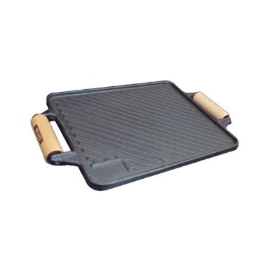 Imagem de Chapa Bifeteira Dupla Face De Ferro Alça Madeira 23X28Cm.