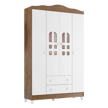 Imagem de Guarda Roupa Infantil New Selena 4 Portas Branco Acetinado Amadeirado - Carolina Móveis