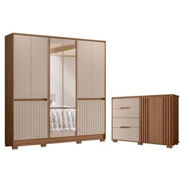 Imagem de Guarda Roupa Casal Alasca E Cômoda Texas Carvalho Fendi - Moval