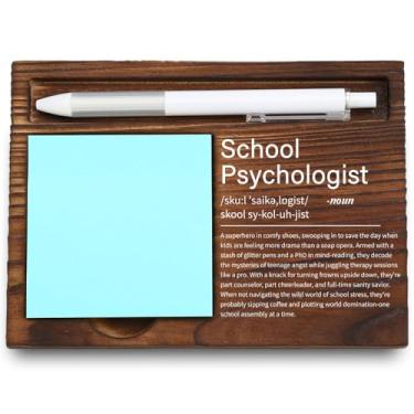 Imagem de VYNWPDFLI Presente de psicólogo escolar – Organizador de mesa motivacional, apreciação engraçada do educador, suporte de notas adesivas de madeira gravado, LQQ73