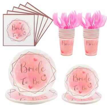 Imagem de HIKIMA 101 peças de artigos de festa de noivado felizes, pratos de papel descartáveis de noivado, guardanapos, conjunto de talheres para festa de casamento, aniversário, chá de panela