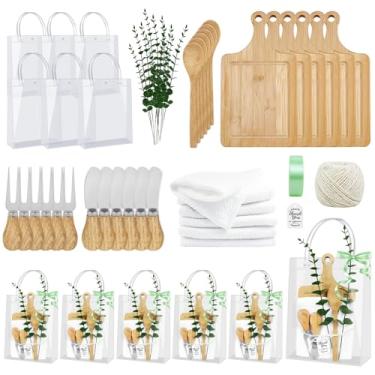 Imagem de 56 peças de prêmios de chá de bebê para adultos vencedores de jogos, 6 conjuntos de prêmios de chá de panela para convidados, incluindo tábua de queijo de bambu, colher, espalhadores de manteiga