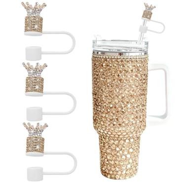 Imagem de JIASHEBDE Conjunto de 3 peças de topo de palha de diamante de coroa para copo Stanley - Capas de palha brilhantes com strass brilhantes para copos de 30 e 1,134 g, 21 cores para presente de princesa