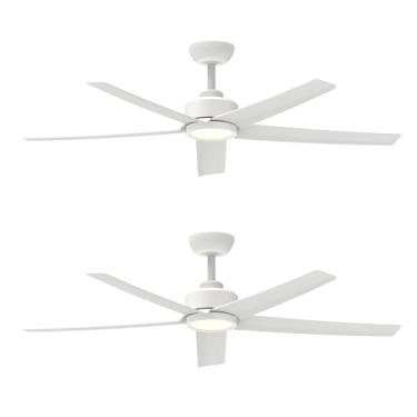 Imagem de ocioc Pacote com 2 ventiladores de teto de 132 cm com luzes e controle remoto, motor CC ultra silencioso, ventilador de teto moderno de 3 temperaturas de cores para quarto, pátio, coberto, externo