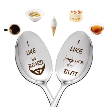 Imagem de Colher de casamento de aniversário para casais, presentes de aniversário de Natal para marido, esposa, chá, café, sorvete, colher para noiva, presente de noivado engraçado para ele e ela, 2 peças