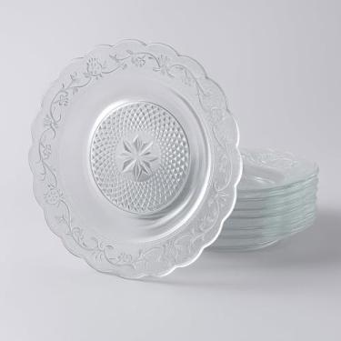 Imagem de Conjunto 4 Pratos Fundos Vidro Transparente Com Relevo | Jogo de Jantar Elegante e Moderno para Massas e Sopas.