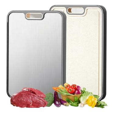 Imagem de SPEHKAOO Tábuas de corte de titânio para cozinha, titânio puro e palha de trigo PP, dupla face, tábua de cortar fácil de limpar, itens essenciais de cozinha, tamanho grande 38 x 28 cm