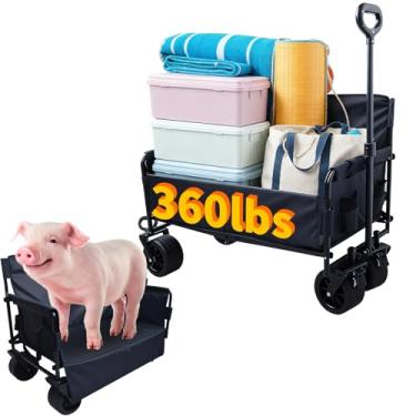 Imagem de Hijolla Carrinho dobrável dobrável, carrinho de praia dobrável com armazenamento de 300 L, carrinho dobrável de 150 kg, alça ajustável, vagão utilitário ao ar livre para compras, acampamento, esportes