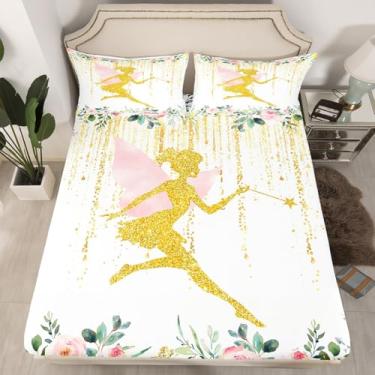 Imagem de Erosebridal Jogo de cama casal floral de fada, jardim de fadas, flores sonhadoras de coquete, 3 peças, decoração de quarto (sem lençol de cima)