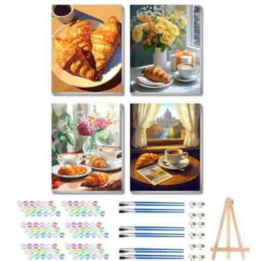 Imagem de Kit de pintura por números para adultos com moldura, pão, faça você mesmo, kits de pintura por números em tela com cavalete de madeira, kit de tinta acrílica de café fácil para artes e artesanato para