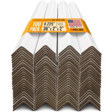 Imagem de Paclord Protetores de borda de papelão reforçados de 91 cm x 5 cm x 5 cm, branco (pacote com 100) – Protetores de canto de papelão extra resistente de 0,6 cm de espessura – Protetor de borda de palete