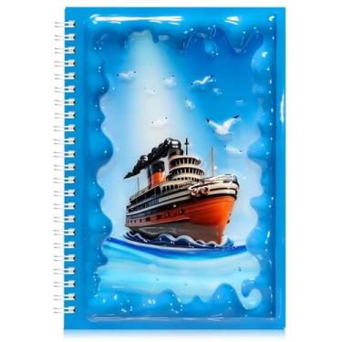 Imagem de omatek smart technologies Caderno espiral com capa brilhante 3D A5 – Caderno de capa dura fofo com 80 folhas – Caderno escolar para crianças, meninas e meninos – Little Ship