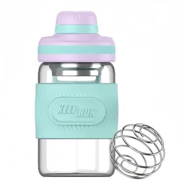 Imagem de HENGFEI Coqueteleira de vidro de 350 ml para misturas de proteína, coqueteleira de vidro borossilicato com filtro e manga de silicone (Lilac-Cyan)