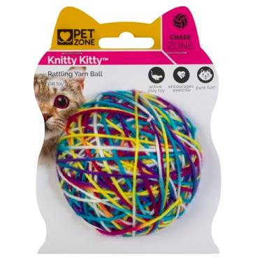 Imagem de Pet Zone Brinquedo de gato com bola de fio de chocalho | Brinquedo colorido para gatos com som de chocalho | Estimula instintos de caça e exercícios para gatos em ambientes internos